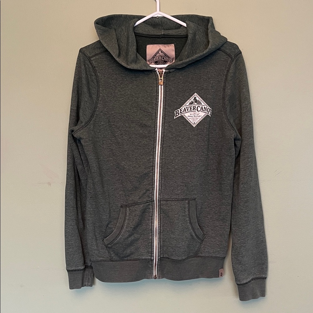 Vintage Beaver Canoe Heathered Green Zip Hoodie